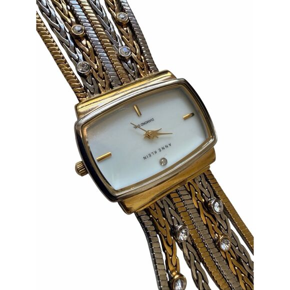 Anne Klein Diamond Dial Two Tone Chain Link Bracelet Watch Vintage main image 6